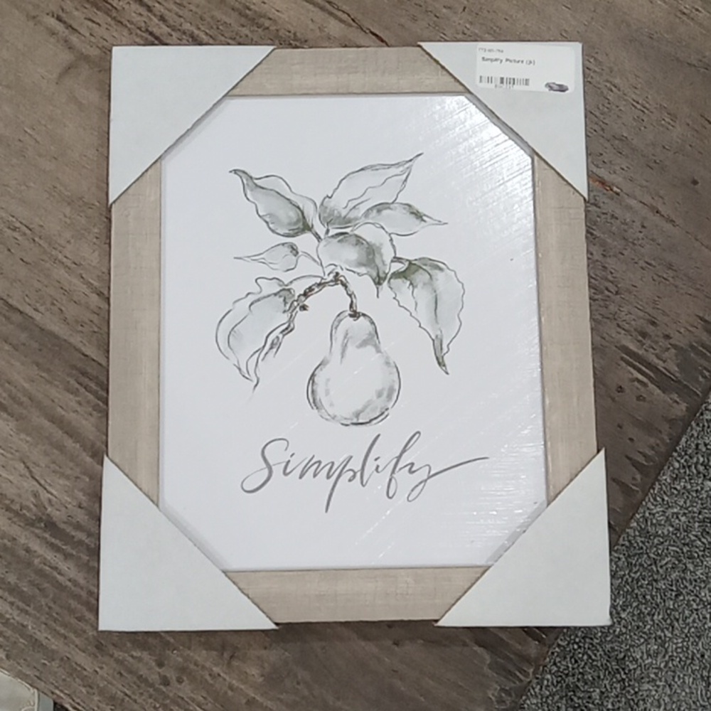 Simplify Black & White Pear Canvas Print w Grayish Tan Frame 9 1/2 X 11 1/2" NWT
